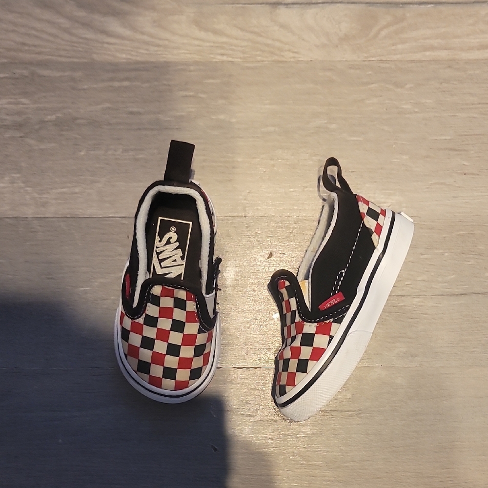 Vans Kids Checkerboard Slip-On Shoes - Red/Black Size 4c Unisex
